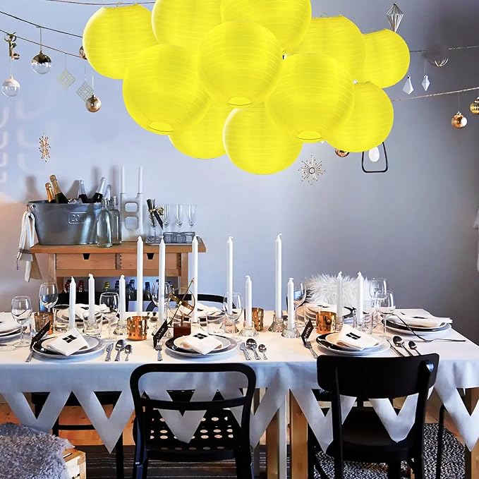10 Pack Outdoor Silk Lanterns Decorative, 10inch Waterprooof Outside Indoor Chinese Hanging Round Lanterns for Weddings, Birthdays, Parties Decoration(Yellow)-VerdiqueGarden