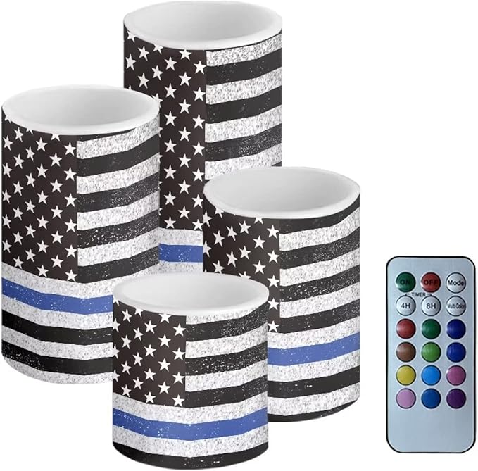 Flameless LED Candles Electric Candles with Remote Timer Control Long Lasting Tealights Fake Candles Set of 4, for Independence Day Party Decoration for July Fourth, American Flag Blue-VerdiqueGarden
