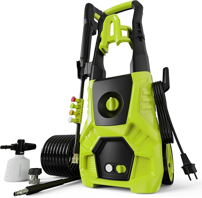 Pressure Washer, 5000PSI Max 3.6GPM with Foam Cannon 35FT Power Cord 4 Nozzles for Cars, Green-VerdiqueGarden