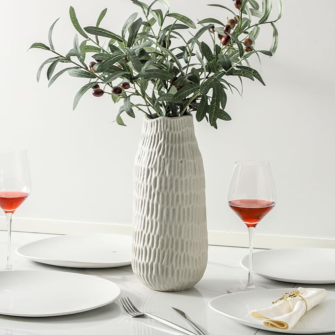 12.6 Inch Grey Modern Handmade Ceramic Vase, Rustic Farmhouse Decorative Flower Vases for Home Decor,Pampas Grass Bouquet, Living Room,Kitchen,Office,Bedroom,Centerpiece Table-VerdiqueGarden