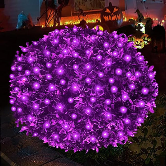 HISHINY Halloween Lights Outdoor,100LED 5ftx5ft Purple Net Lights with Connectable, Waterproof,UL Certified and Durable Green Wire Design for Bushes,Trees, Outdoor Indoor Party Decorations(Purple)-VerdiqueGarden