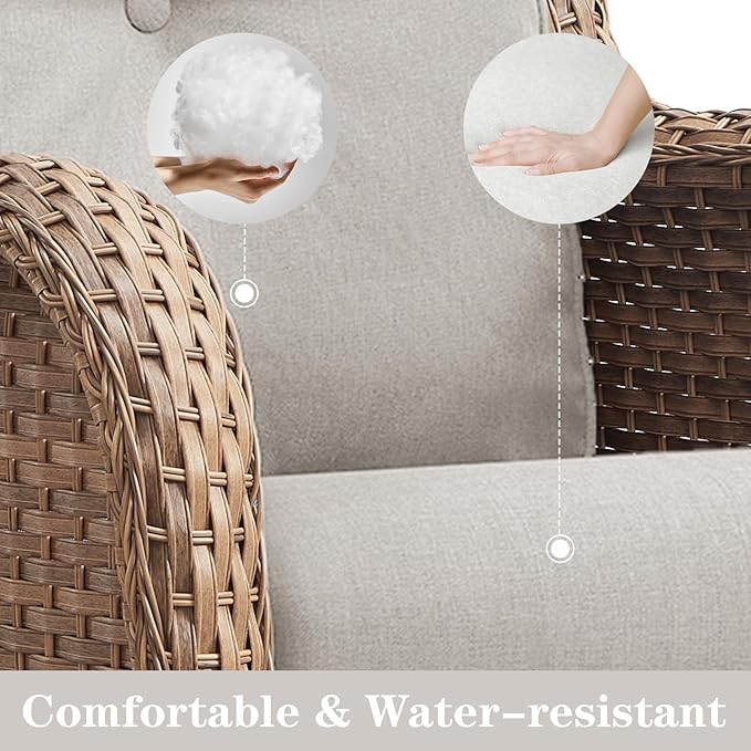 Outdoor Swivel Rocker Patio Chairs - 360 Degree Swivel Glider Seating 350LBS Weight Capacity Wicker Rocking Chairs Set of 2 with Removable Cushion for Porch Balcony Deck, Yellow/Beige-VerdiqueGarden