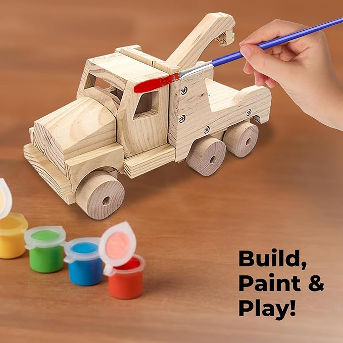 Kraftic Woodworking Building Kit for Kids and Adults, with 3 Educational DIY Carpentry Construction Wood Model Kit Toy Projects for Boys and Girls - Tow Truck, Birdhouse and Dump Truck-VerdiqueGarden