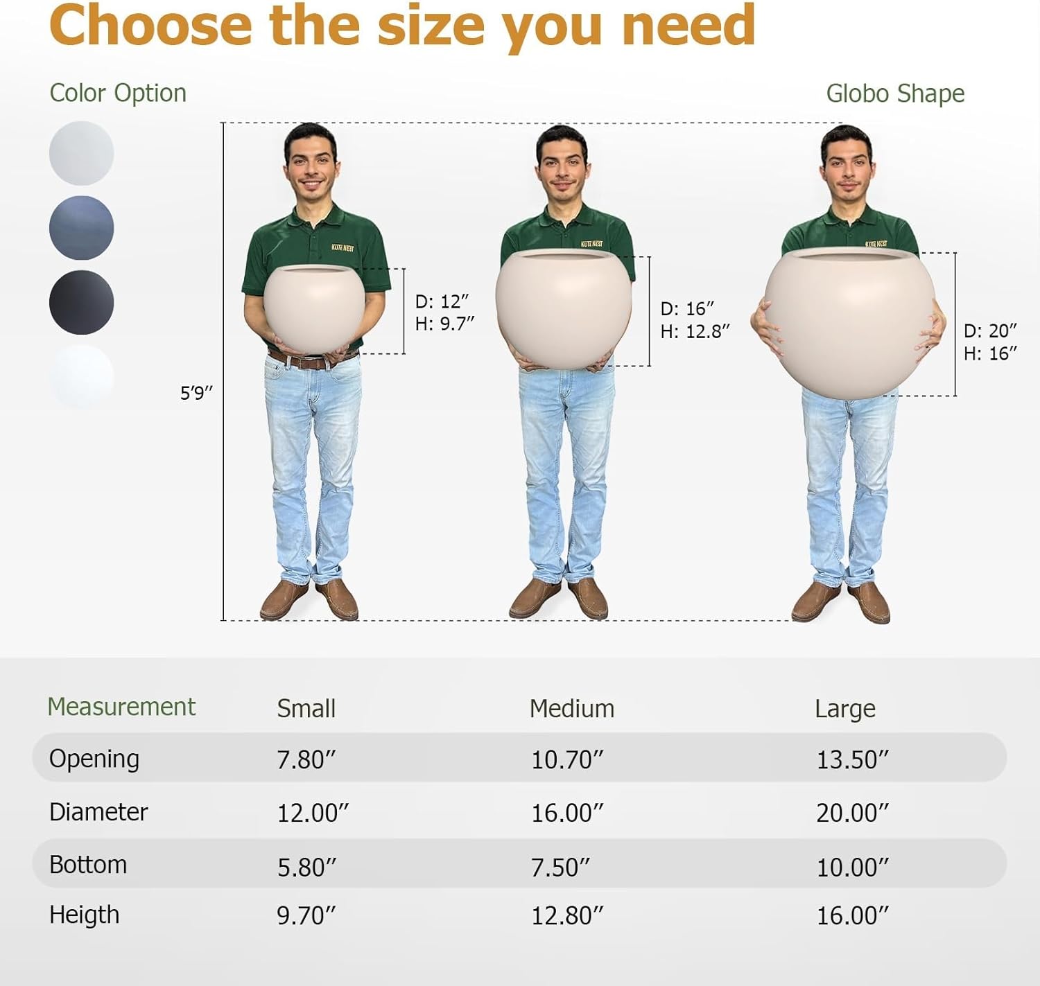 9.7" H x 12" D Globo Fiberstone Round Planter with Drainage Hole, Weather Resistant, Planters for Indoor Plants & Outdoor, 2 Extra Coco Mats (Kilim Beige, 7.8" Pot Opening)-VerdiqueGarden