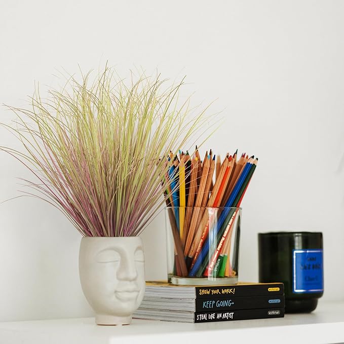 12Pcs Artificial Grass Plants, Faux Shrubs Wheat Grass, Artificial Tall Grass Fake Plants for Outdoor Decor,Artificial Greenery Stems Weed for Room Indoor Home Decor（Light Purple）-VerdiqueGarden