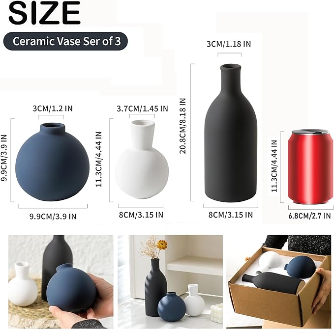 Ceramic Vase Set of 3 | Vases Home Decor | Decorative Flower Table Rustic Vase Modern Decor Vase Neutral Pottery Vases for Entryway Mantel Living Room Kitchen Bedroom -Multicolor Modern-VerdiqueGarden