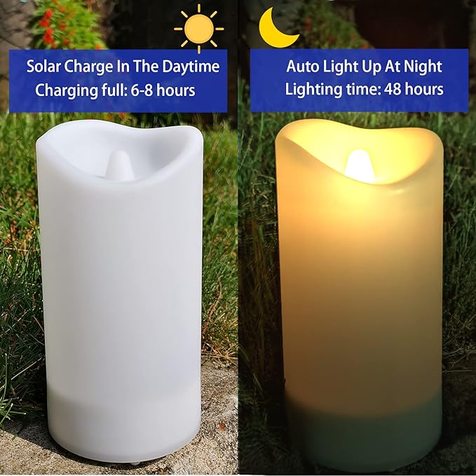2 in 1 Rechargeable Candles, USB Solar Candles Outdoor Waterproof, Long Lasting Battery Operated Led Electric Flickering Flameless, for Outdoor Lanterns, Wedding, Christmas, Table Decorations-VerdiqueGarden