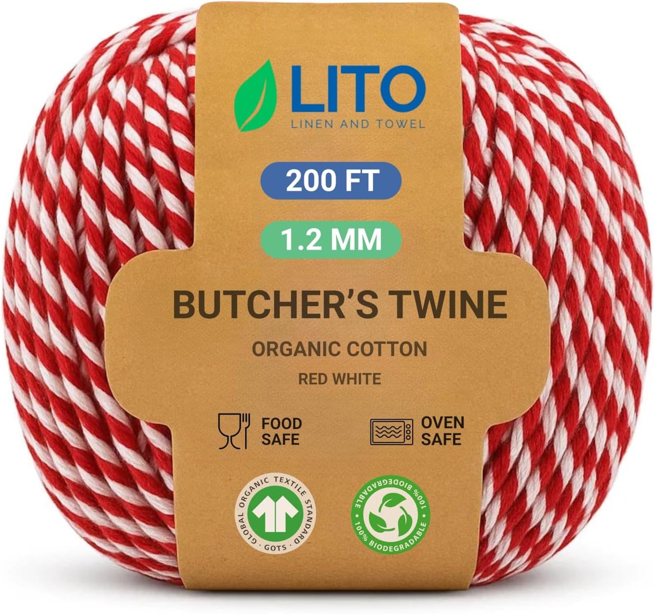 Red and White Organic Twine Cotton String - 200 Feet Wrapping, Baking, Butcher, Crafts, DIY Projects, Easter, Christmas-VerdiqueGarden