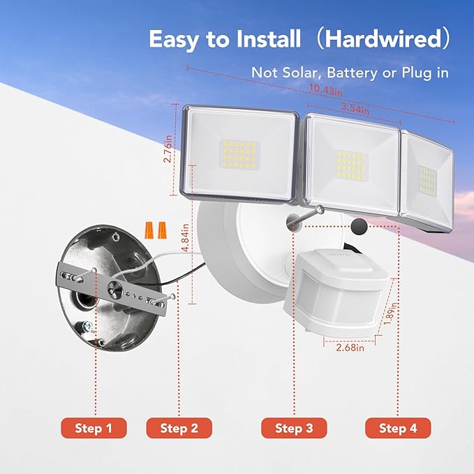 OREiN 4500LM/30W Flood Lights Outdoor, 180°/40FT Motion Sensor Outdoor Lights 3 Modes Dusk to Dawn IP65 Waterproof LED Security Light for 4500SQ.FT Area for Yard Garden, White (Hardwired)-VerdiqueGarden