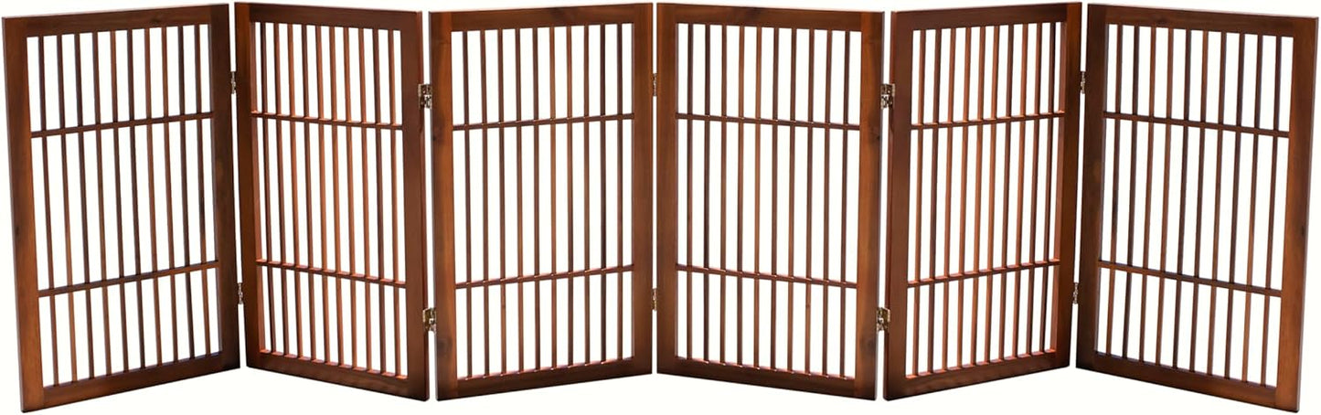 Pet Dog Gate Strong and Durable Freestanding Folding Acacia Hardwood Portable Wooden Fence Indoors or Outdoors by Urnporium (Brown Pet Gate, 6 Panel 30" Tall)-VerdiqueGarden