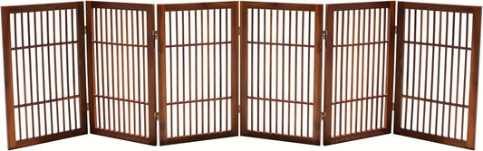 Pet Dog Gate Strong and Durable Freestanding Folding Acacia Hardwood Portable Wooden Fence Indoors or Outdoors by Urnporium (Brown Pet Gate, 6 Panel 30" Tall)-VerdiqueGarden