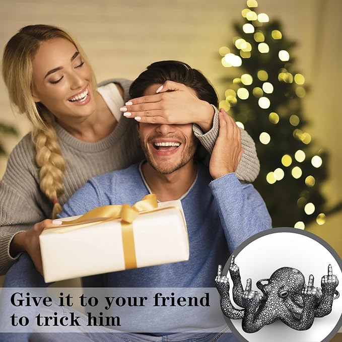 Octopus Statue,Middle Finger Desk Decor,Home Office Decor,Cute Room Decor,Funny Gifts,Various Fish Tank Decoration (Black)-VerdiqueGarden