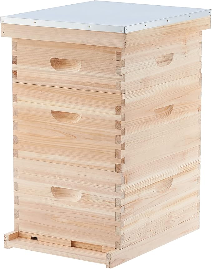 CREWORKS Bee Hive Boxes Starter Kit, 3 Layer Bee House with 10 Medium and 20 Deep Frames & Foundations, Langstroth Beehive for Bee Keeping, Beekeeping Supplies with Plastic Queen Excluder and Nails-VerdiqueGarden