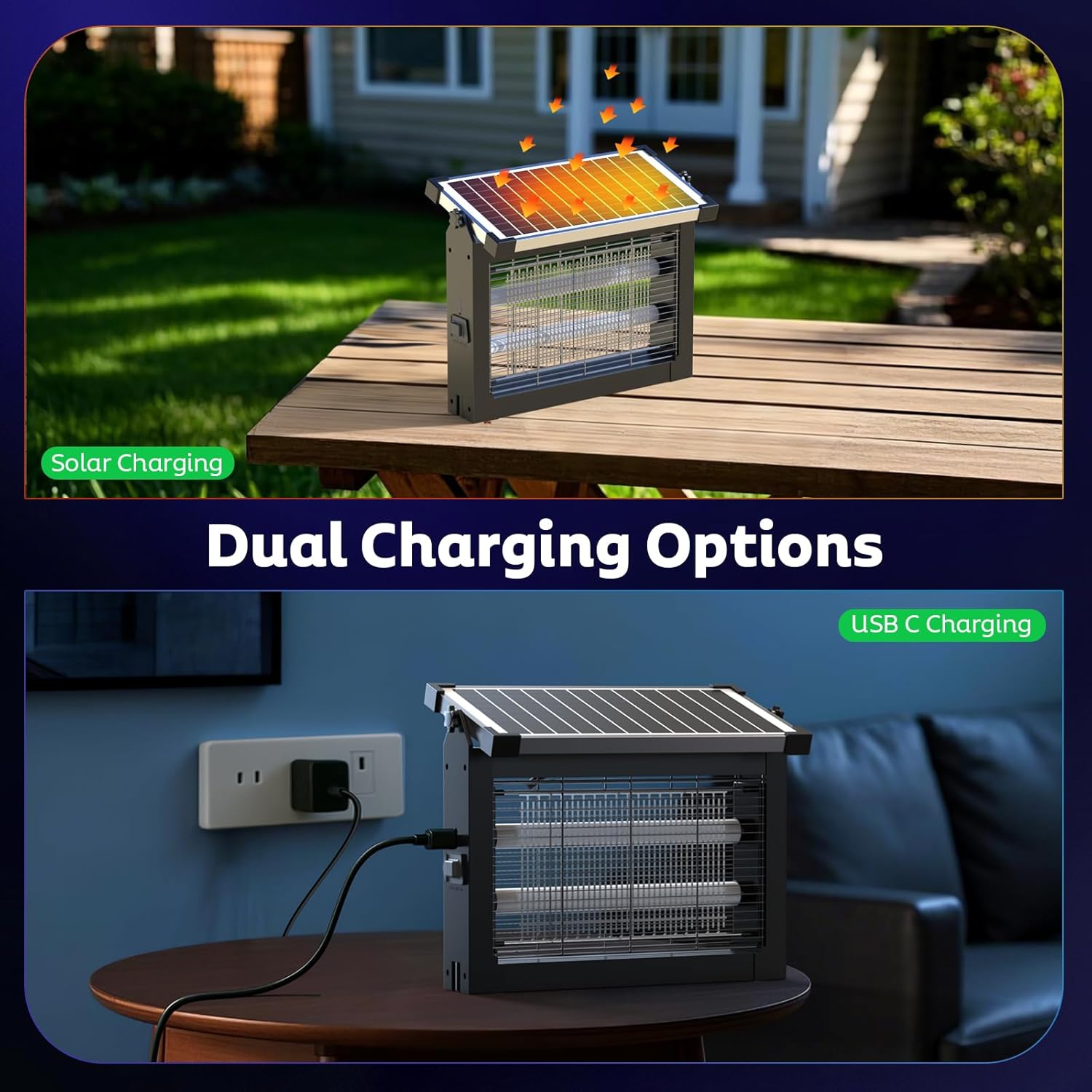 Solar Bug Zapper Outdoor, Mosquito Zapper Waterproof Electric Fly Zapper Rechargeable Mosquito Killer Lamp with 10W Solar Panel, 4500V Cordless Fly Trap for Backyard, Patio, Garden, RV, Camping-VerdiqueGarden