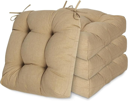 Aoodor 19" x 19" x 5" Tufted Outdoor Chair Cushions, Water Resistant & Fade Resistant Polyester Dining Chair Pads with 2 Straps for Patio Furniture, Set of 4-VerdiqueGarden