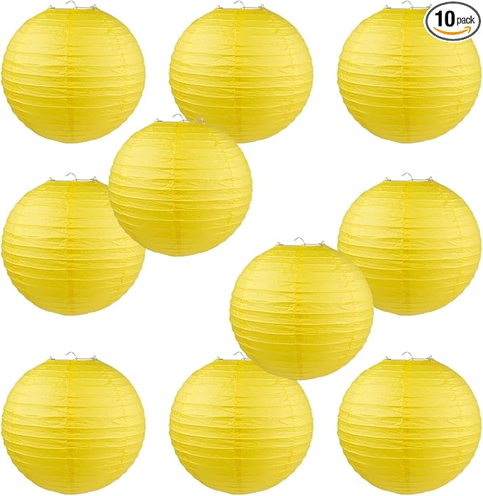 WYZworks Round Paper Lanterns 10 Pack (Yellow, 14") - Hanging Paper Lanterns Lamp for Wedding, Birthday, Party and Home Decorations with 8", 10", 12", 16" Option-VerdiqueGarden