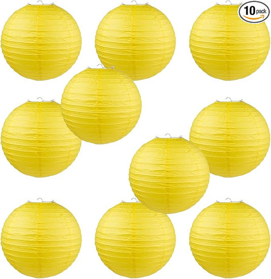 WYZworks Round Paper Lanterns 10 Pack (Yellow, 14") - Hanging Paper Lanterns Lamp for Wedding, Birthday, Party and Home Decorations with 8", 10", 12", 16" Option-VerdiqueGarden