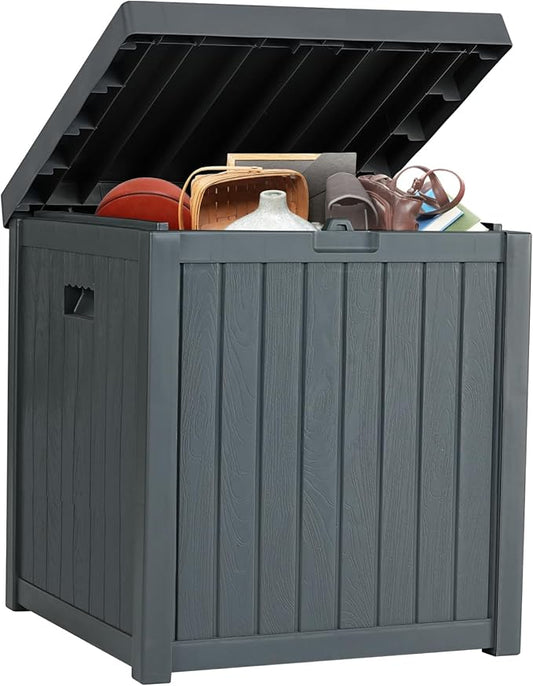 51 Gallon Resin Deck Box, Outdoor Storage Box Waterproof for Patio, Garden, Pool, and Deck, Storage Solution for Cushions, Tools, Delivery Packages, Grey-VerdiqueGarden