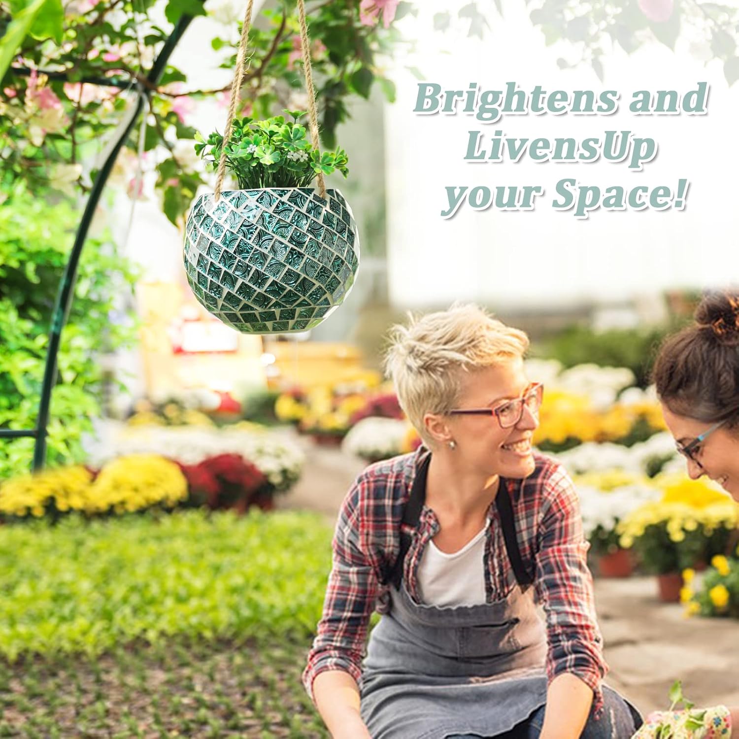 Ceramic Hanging Planter Mosaic Hanging Flower Pot Small Plant Pot for Indoor Plant Disco Ball Planter with Drainage-VerdiqueGarden