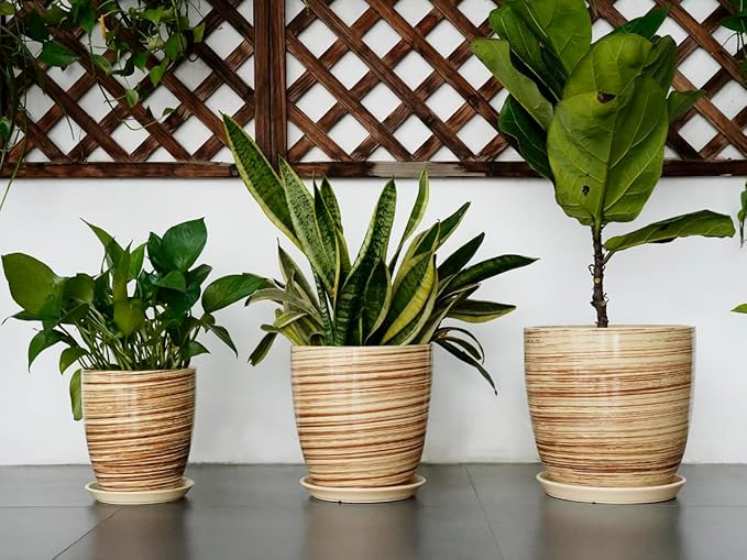 12 Inch Planter Pot Ceramic Plant Pots for Plants with Drainage Hole and Saucer Large Flower Pot for Home Patio Garden Office Yellow-VerdiqueGarden