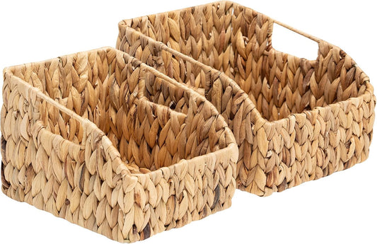 FairyHaus Wicker Baskets 2 Pack, Natural Large Wicker Baskets for Storage, Nesting Hand-woven Water Hyacinth Wicker Baskets for Organizing with Built-in Handles, 9"L x 11"W x 7"H-VerdiqueGarden