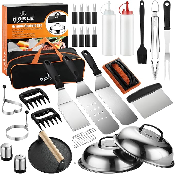 38PCS Griddle Accessories Kit, Professional Grill Tools Set for Outdoor Barbecue, Stainless Steel Griddle Spatula Set with Tongs, Smash Burger Press, Carry Bag, Perfect Grilling Gifts-VerdiqueGarden