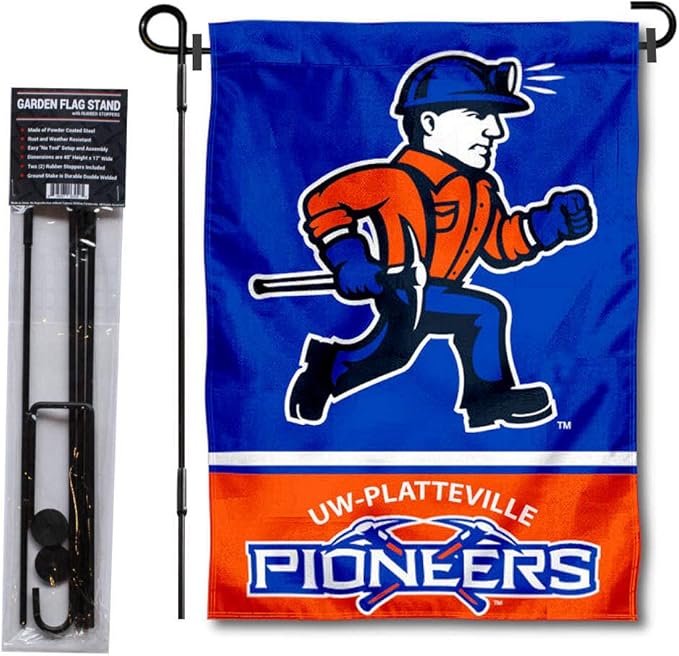 College Flags & Banners Co. Wisconsin Platteville Pioneers Garden Flag with Stand Holder-VerdiqueGarden