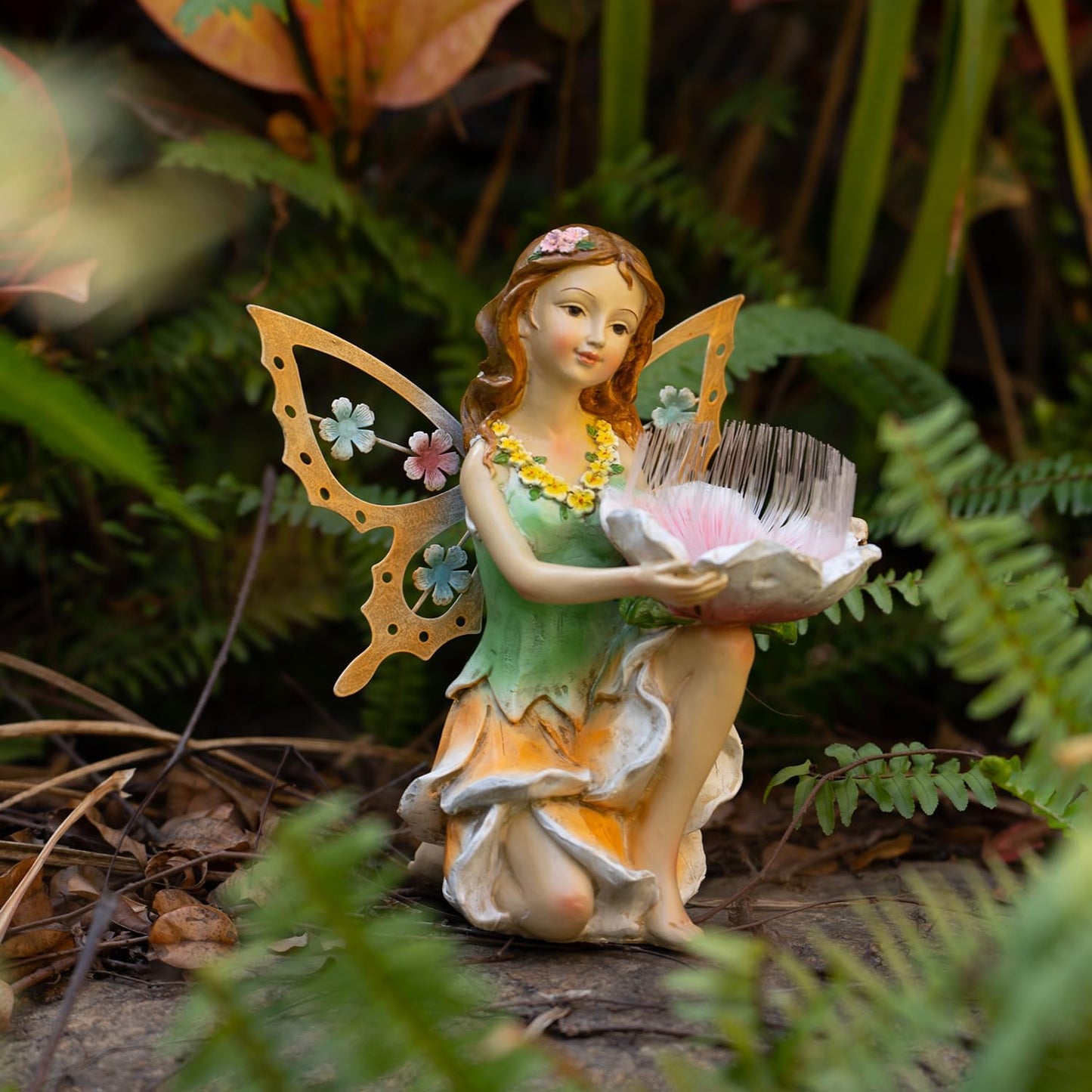 Fairy Decor Solar Outdoor Statues, Fairy Garden Accessories for Outside Garden Gifts,Resin Ornaments for Patio Yard Lawn,Size6.5 x 5.12 x 9.45 inches-VerdiqueGarden