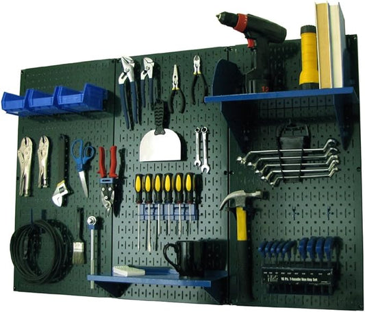 Wall Control Pegboard Organizer 4 ft. Metal Pegboard Standard Tool Storage Kit with Green Toolboard and Blue Accessories-VerdiqueGarden