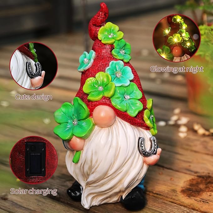 Garden Gnome Statue with Solar Lights Large Sculptures Funny Triple Gnome Outdoor Patio Lawn Yard Garden Decor Gifts for Women Mom 11in Spring Gnomes Outdoor-VerdiqueGarden
