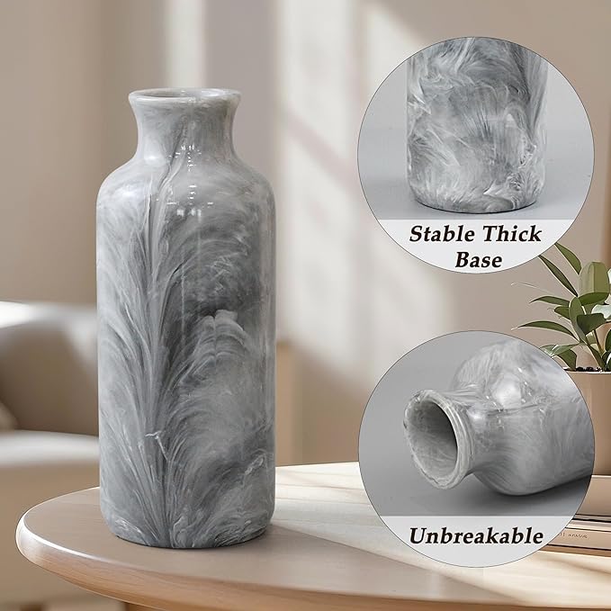 Resin 3 Piece Vase Set, Farmhouse Decor, Home Decorative Vase, Vases for Your Kitchen, Bedroom, Office, Living Room, Bathroom, & Shelf Centerpiece Table Decorations, Grey-VerdiqueGarden