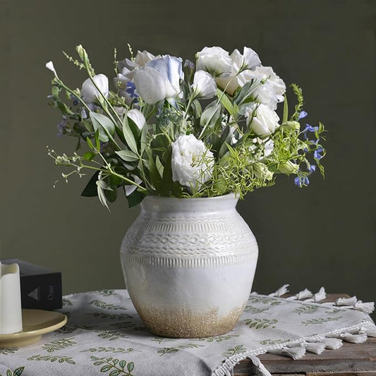 Quoowiit Ceramic Rustic Farmhouse Vase, White Distressed Flower Vase for Home Decor, Boho Decorative Vases for Centerpiece Table Decorations, Vases for Living Room Kitchen Entryway Mantle Shelf Decor-VerdiqueGarden