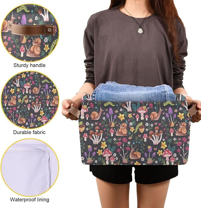 Mushroom Snail Rectangular Storage Basket Organizer Bin Shelf Baskets For Clothes Gifts For Home Office Dorm-VerdiqueGarden