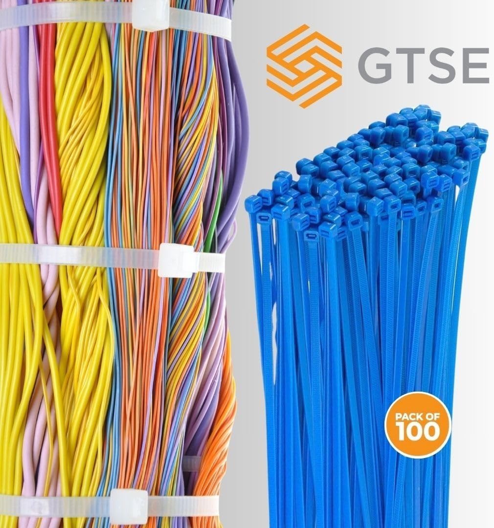 GTSE 14 Inch Blue Zip Ties, 100 Pack, 50lb Strength, UV Resistant Long Nylon Cable Ties, Self-Locking 14" Tie Wraps-VerdiqueGarden