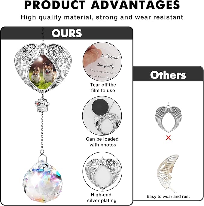 Pet Memorial Suncatcher - Dog Memorial Gifts for Loss of Dog, Christmas Pet Paw Print Photo Ornament, Pet Sympathy Gift, Bereavement Gift Ideas for Dog or Cat Passing Away, Remembrance, Silver Metal-VerdiqueGarden