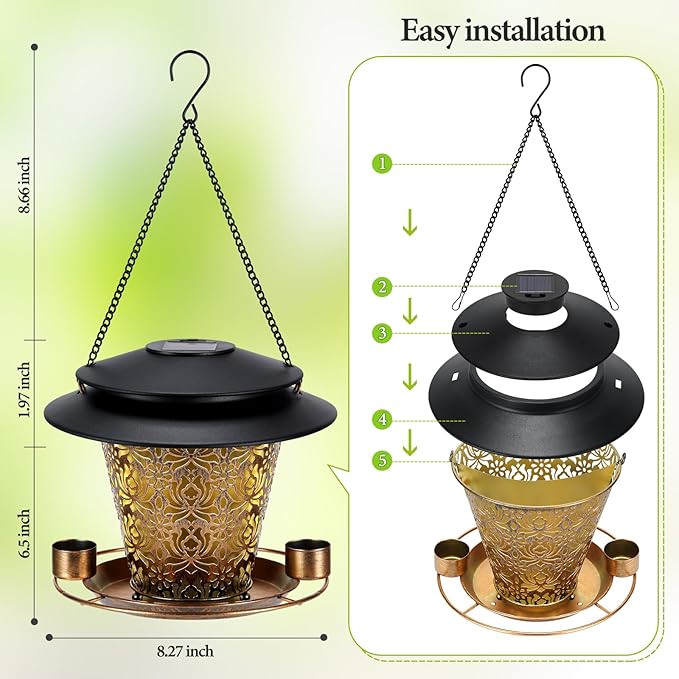 Solar Bird Feeders for Outside Hanging Metal Wild Bird Feeder Solar Lanterns Outdoor Waterproof Garden Decor for Yard Brown-VerdiqueGarden