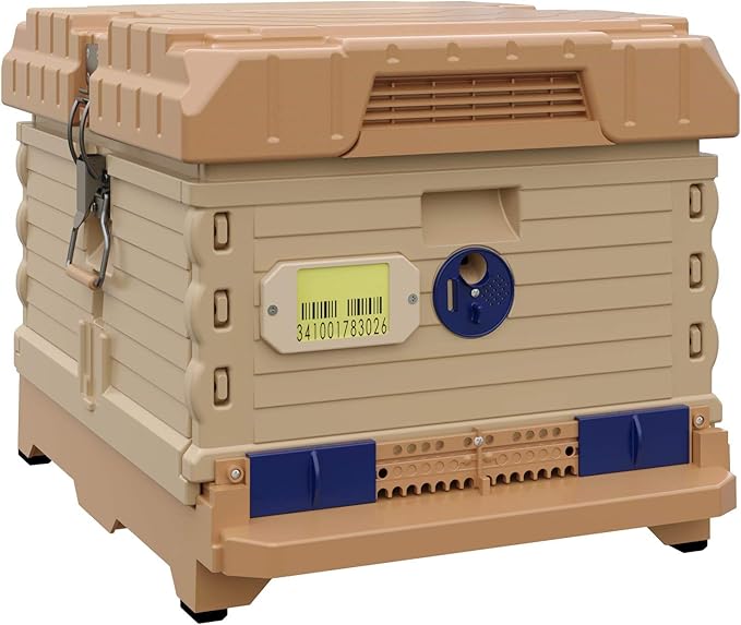 Ergo Insulated 10 Frame Bee Hive Set [NO Frames Included] (Single Hive, Tan Body Blue Entrance)-VerdiqueGarden