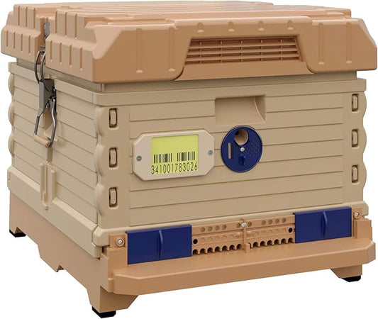 Ergo Insulated 10 Frame Bee Hive Set [NO Frames Included] (Single Hive, Tan Body Blue Entrance)-VerdiqueGarden