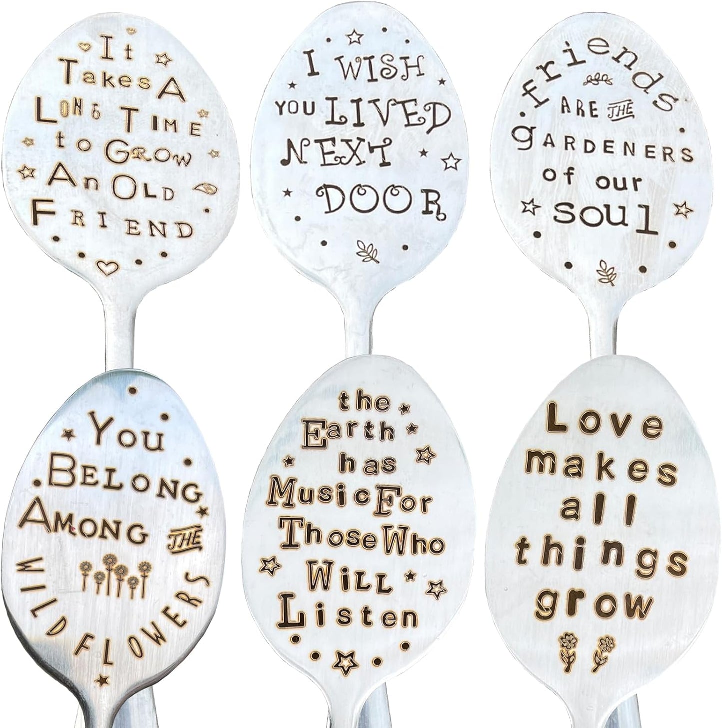 Garden Plant Marker Friendship Gift for Women Gardeners, Plant Stake Label Sign Tag Gardening Gifts for Woman Plant Lovers, Metal Garden Decoration (All Things Grow), Silver-VerdiqueGarden