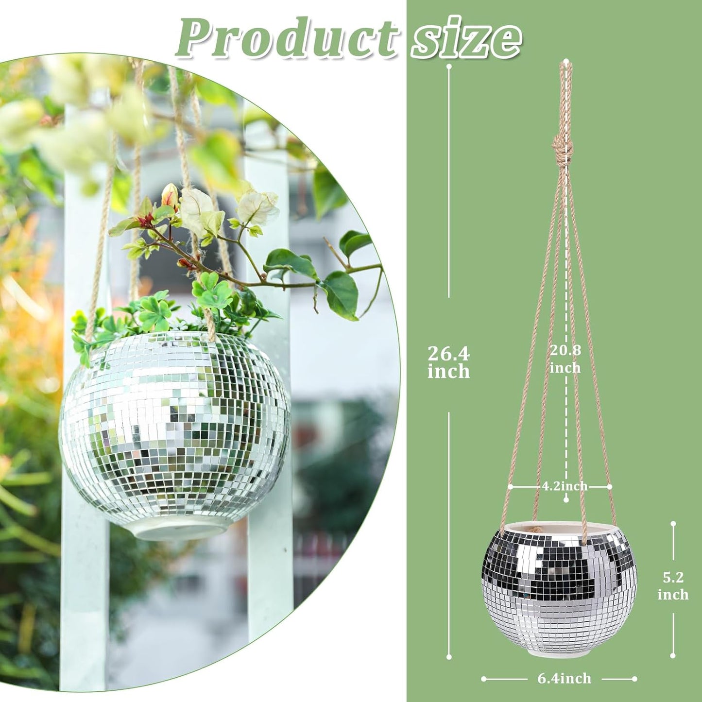 Hanging Planter Mosaic Garden Pot Small Flower Pot for Indoor Plant Disco Ball Hanging Planter with Drainage Sliver Check-VerdiqueGarden