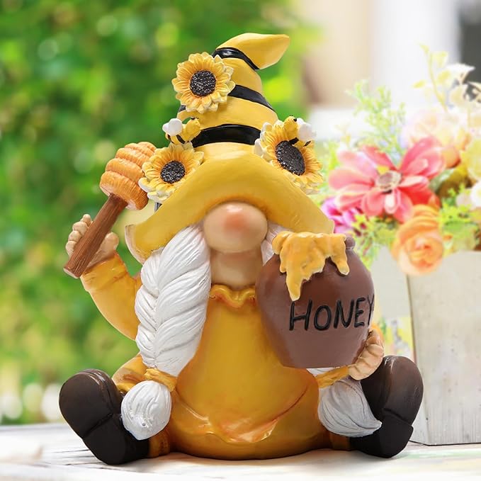 Hodao Bumble Bee Spring Gnome Decorations Honey Bee Gnomes Ornaments World Bee Day Decorations Gifts Summer Gnomes Figurines Honey Bee for Garden Decor Bee Birthday Gifts for Mom, Women, Grandma-VerdiqueGarden
