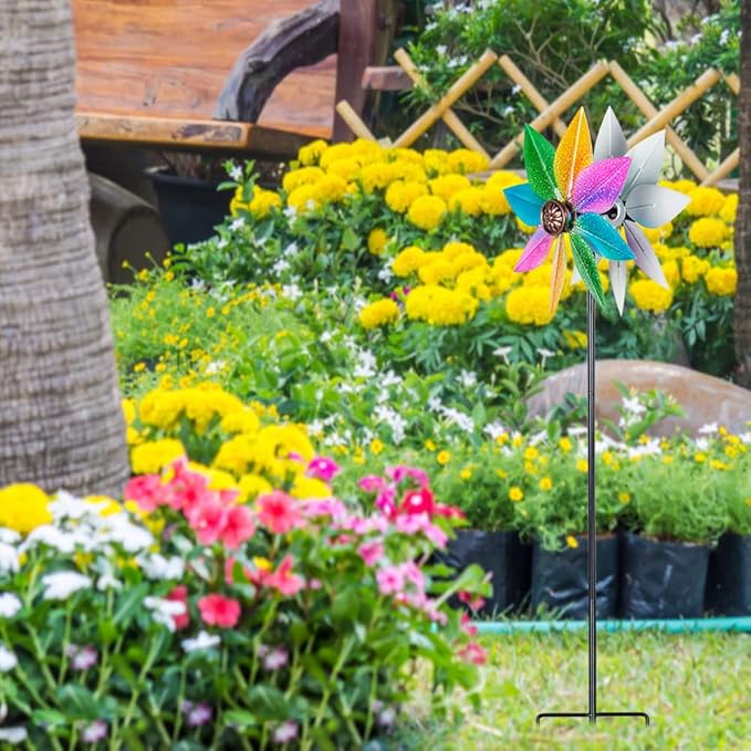DREAMYSOUL Wind Spinners for Yard and Garden, 37" Wind Spinner Metal Colorful Kinetic Sculpture Spinners for Outdoor Patio Yard Lawn Garden Decorations (Double Blade)-VerdiqueGarden