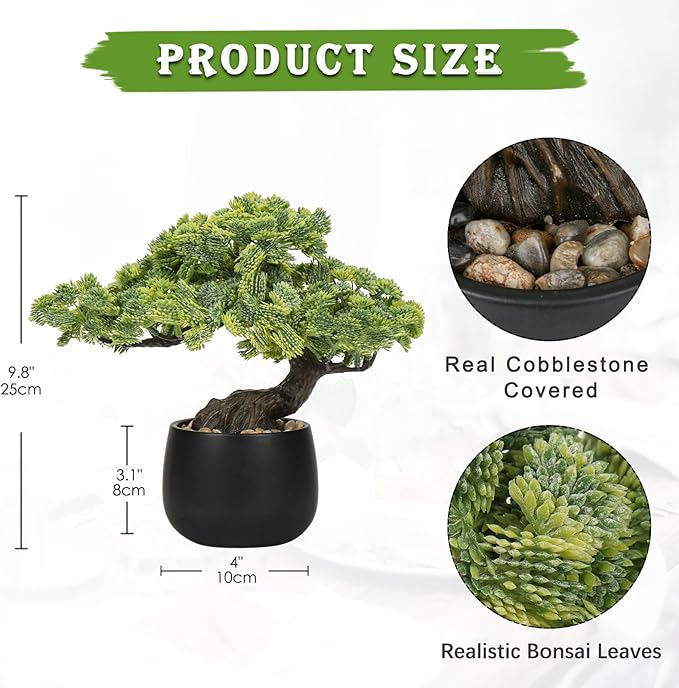 Artificial Bonsai Tree Juniper Faux Plants Indoor Fake Plants Decor with Black Ceramic Pots for Home Table Office Desk Bathroom Shelf Bedroom Living Room Farmhouse Decorations-VerdiqueGarden