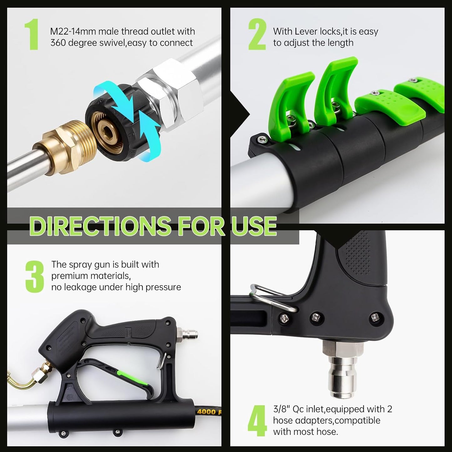 Realyou 24 FT Pressure Washer Telescoping Wand with Pressure Washer Extension Wand, Gutter Cleaner Tool, 5 Spray Nozzle Tips, 2 Hose Adapters, Support Belt and Bursh Head-VerdiqueGarden