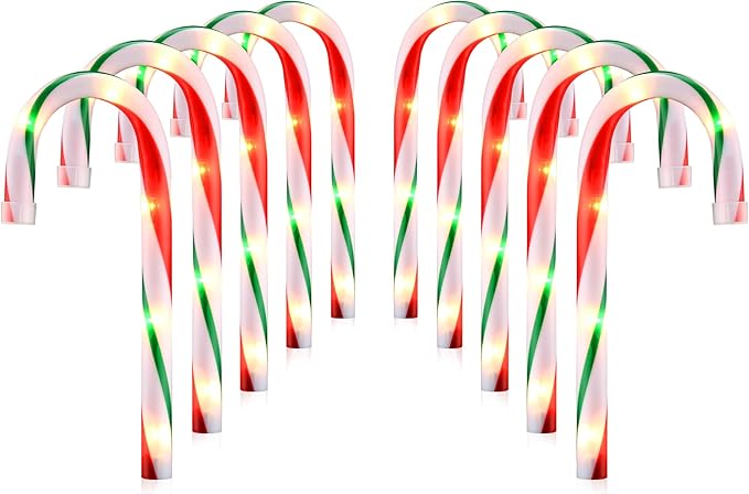 10" Christmas Candy Cane Pathway Lights, Set of 10 Pack Christmas Outdoor Decorations Candy Cane Lights Red & Green-VerdiqueGarden