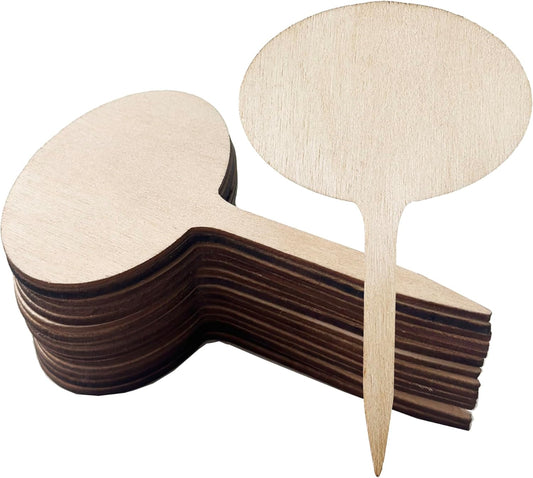 100 Pcs Wood Plant Labels, Natural Wooden Plant Marker Garden Sign Tags, T-Type Garden Markers for Succulents, Herbs, Seedlings, Potted, Flowers, Vegetables (Oval)-VerdiqueGarden