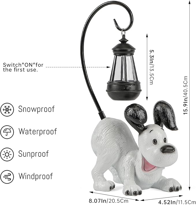 Laughing Dog Figurine with Solar-Powered LED Light 15.9 Inches Tall Perfect for Gift Garden Decor or Housewarming for Dog Lovers White-VerdiqueGarden