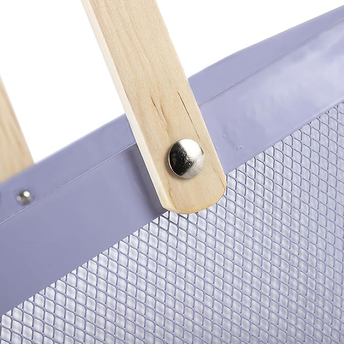 Metal Mesh Steel Basket, Storage Organizer Basket Multi-functional Hanging Kitchen Baskets Fruit Basket Bin with Bamboo Handle for Kitchen Bathroom Picnic Shopping Decor Cabinet Home, Purple-VerdiqueGarden