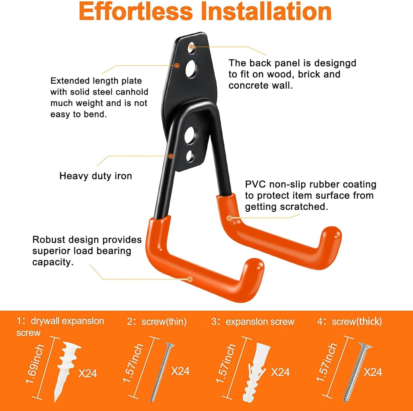 12 Pack Garage Hooks Heavy Duty Utility Steel with Anti-Slip Coating Wall Mount Storage Organizer for Hanging Power and Garden Tools, Ladders, Hose, Bikes, Ropes, Bulk Items, and More-VerdiqueGarden