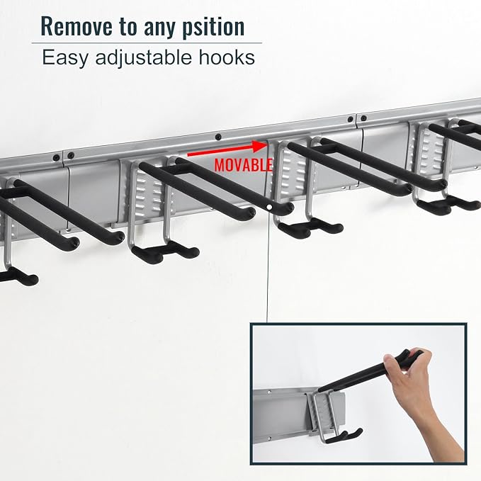 Wall Mount Tool Storage Rack, Heavy Duty Garage Organizer, Garden Hooks and Hangers, Hold Up to 350lbs Grey AK806-VerdiqueGarden